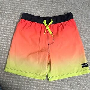 Hurley Coral to Neon Lime Ombre Swim Shorts with Black Waistband